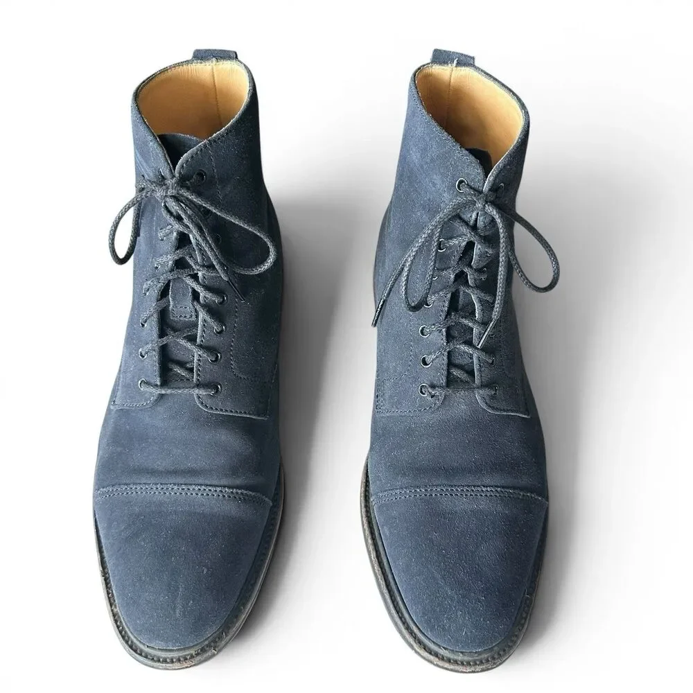 Alfred Sargent x J. Crew Men's UK 9.5 / US 10 Blue Suede Cap Toe Boots England